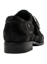 Zapato negro de cuero para mujer, estilo Oxford casual, con hebilla decorativa y punta ligeramente afilada.
