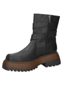 Bota negra de mujer de cuero estilo casual, con diseño utilitario y robusto, ideal para un look urbano en otoño.