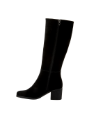 Bota de cuero negro con taco de 5.5 cm, estilo casual y femenino para protección invernal.