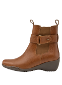 Botín Chelsea camel de cuero para mujer, con taco plano de 5 cm y ajuste elástico.