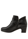 Botín negro de cuero para mujer con diseño clásico y elegante, ideal para combinar con atuendos casuales y semi-formales.