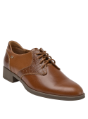 Oxford camel de charol para mujer, cuero genuino, estilo clásico y versátil.