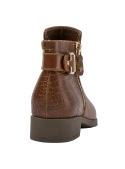 Botín camel de cuero para mujer, estilo casual, protege contra el frío y humedad.