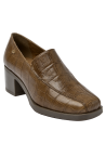 Zapato casual de cuero café, diseño femenino con punta cuadrada y altura de caña de 5.7 cm.