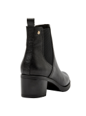 Botín Chelsea de mujer en cuero negro con taco bloque de 5.5 cm y punta redonda.