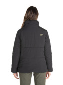 Parka mujer negra, estilo casual, perfecta para climas fríos y sostenibles.