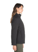 Parka negra de mujer, diseño elegante y funcional, adecuada para el uso diario en invierno.