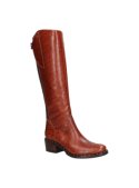 Bota camel de cuero para mujer, estilo ecuestre, ideal para ocasiones diurnas o uso urbano por su funcionalidad y clase.