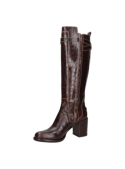 bota casual de cuero marrón para mujer con diseño elegante, corte alto hasta la rodilla y tacón de bloque estable.