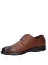 Zapato derby café de cuero para hombre, estilo casual, cómodo y elegante.