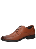 Zapato de cuero camel para hombre, estilo vestir, con punta cuadrada y taco plano.