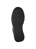 Zapatilla negra de trail running para hombre, ideal para actividades al aire libre, diseño moderno y cordones ajustables.