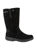 Bota de cuero gamuzado negro, estilo casual para mujer, con caña alta y forro textil.