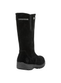 Bota negra casual de cuero gamuzado para mujer, con taco bloque y caña alta, ideal para invierno.