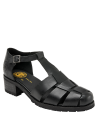 Sandalia de cuero negro con diseño versátil y cómodo, adecuada para almuerzos informales y reuniones casuales.