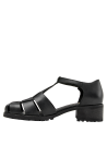 Sandalia casual de cuero negro con suela sólida y taco medio cuadrado, ideal para primavera-verano.
