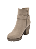 Botín casual taupe para mujer, hecho de cuero gamuzado con forro textil/poliuretano y taco bloque.