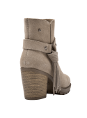 Botín taupe de cuero gamuzado para mujer, estilo casual con taco bloque de 8 cm y punta redonda.