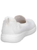 Calzado blanco de mujer, punta redonda, mezcla de cuero y textil, ofrece comodidad y estilo versátil.