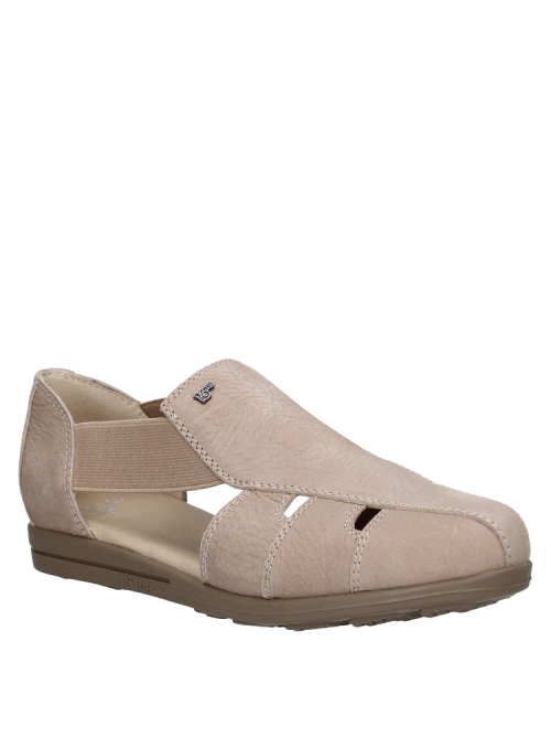 Sandalia casual de cuero taupe, diseño femenino cómodo y ligero.