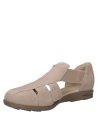 Sandalia taupe de cuero para mujer, estilo casual con taco plano de 2 cm.
