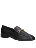 Zapato negro de cuero casual para mujer, con taco bloque de 2.5 cm, elegante y sofisticado.