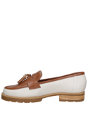 Zapato de cuero beige para mujer, casual, con altura de caña de 7 cm, elegante y moderno.