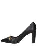 Zapato de cuero negro para mujer, altura de caña 7 cm, estilo moderno.