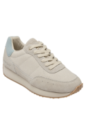 Zapatilla blanca casual de mujer en cuero y textil, ideal para actividades diarias.