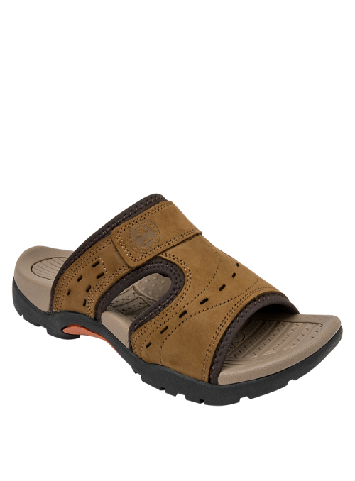 Sandalia de cuero camel para hombre, diseño outdoor, perfecta para verano.