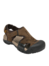 Calzado de cuero marrón con diseño resistente y taco plano de 4 cm para comodidad.