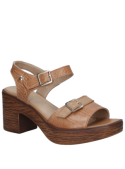 Sandalia de mujer camel de cuero con diseño casual y taco bloque de 8 cm, ideal para el verano.