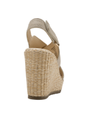 Sandalia casual taupe para mujer, cuero auténtico, cuña de 10 cm, fresca y moderna.