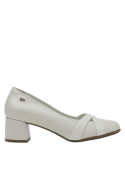 Zapato blanco de cuero para mujer, estilo casual con punta redonda y taco bloque de 5 cm.
