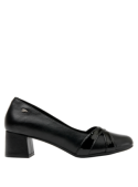 Zapato negro de cuero para mujer, estilo casual, con taco bloque de 5 cm y punta redonda.