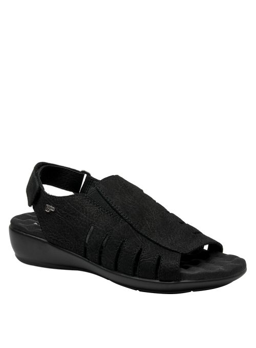 Sandalia de cuero negro para mujer, diseño cómodo y anatómico, ideal para el verano.
