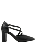 Zapato de vestir negro de cuero para mujer con taco bloque de 8 cm y punta puntiaguda, ideal para la oficina.