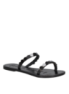 Sandalia negra de cuero para mujer con diseño casual y punta abierta, ideal para el verano.