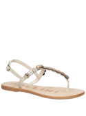 Sandalia beige de cuero para mujer, estilo casual, ideal para el verano, con taco plano de 1 cm.
