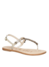 Sandalia beige de cuero para mujer, estilo casual, ideal para el verano, con taco plano de 1 cm.