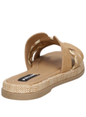 Sandalia plana de cuero camel para mujer, estilo casual, perfecta para el día a día.