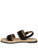 Sandalia de cuero negro, estilo casual femenino, taco plano de 2 cm y diseño cómodo.