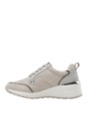zapatilla taupe de cuero y textil para mujer, altura de caña de 6 cm y estilo estiloso.