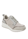 zapatilla taupe de cuero y textil para mujer, diseño moderno con forro de malla mesh.