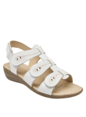 Sandalia de cuero blanco con punta abierta, ideal para un look casual y fresco en días cálidos.