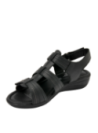 Elegante sandalia de cuero negro para mujer, estilo casual, perfecta para salidas veraniegas.