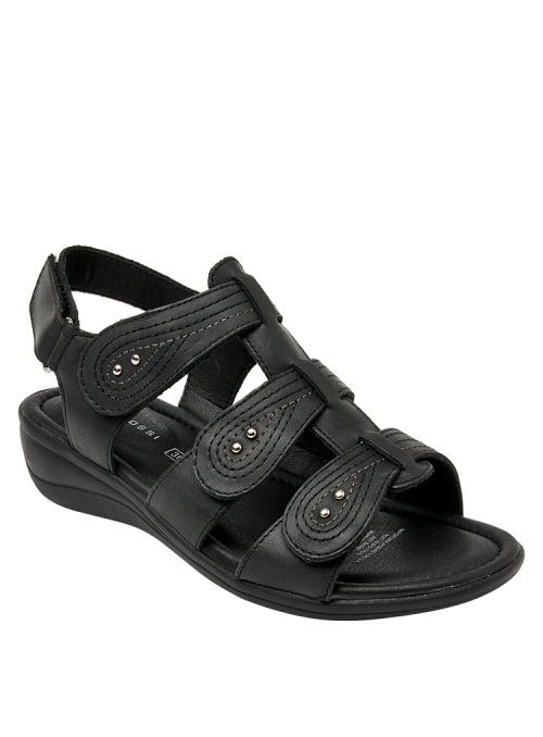 Sandalia de cuero negro para mujer, diseño casual, ideal para el verano, con forro de poliuretano.