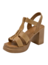 Sandalia casual camel de cuero para mujer, perfecta para un look veraniego y moderno.
