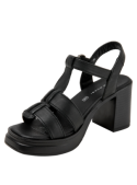 Sandalia de mujer en cuero negro con taco bloque, perfecta para el verano.