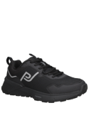 Zapatilla negra de hombre estilo running, ideal para trail con material sintético y textil.
